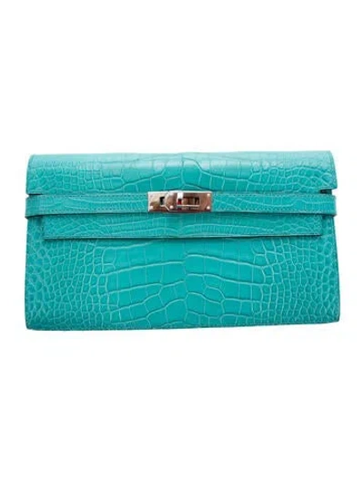 Pre-owned Hermes Kelly Longue Wallet In Blue