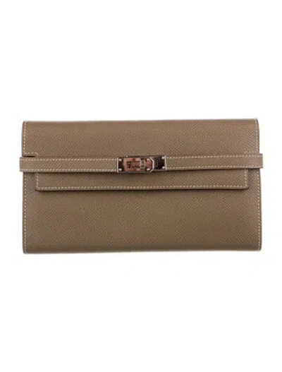 Pre-owned Hermes Kelly Longue Wallet In Brown
