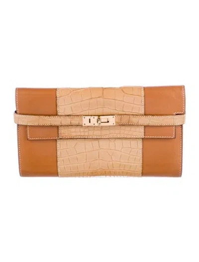 Pre-owned Hermes Kelly Longue Wallet In Brown