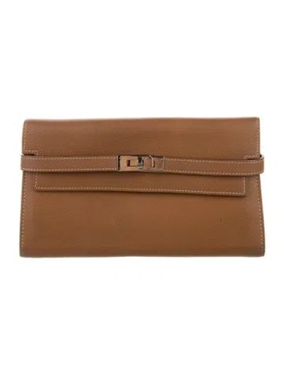 Pre-owned Hermes Kelly Longue Wallet In Brown