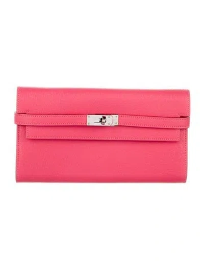 Pre-owned Hermes Kelly Longue Wallet In Pink