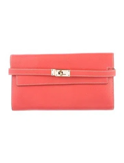 Pre-owned Hermes Kelly Longue Wallet In Pink