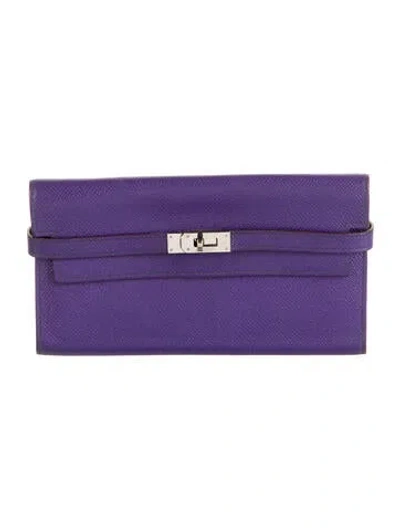 Pre-owned Hermes Kelly Longue Wallet In Purple