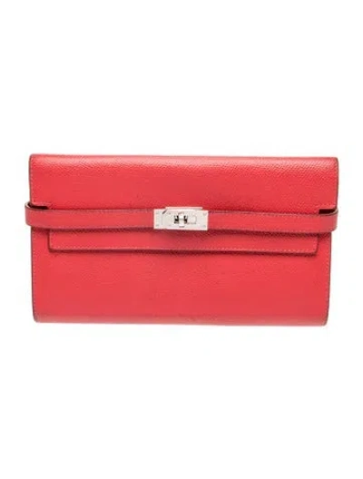 Pre-owned Hermes Kelly Longue Wallet In Red