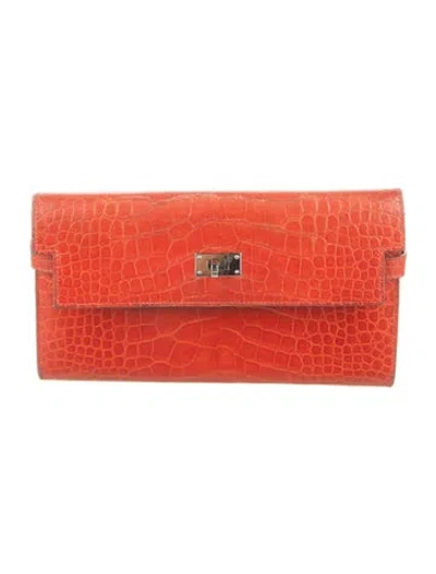 Pre-owned Hermes Kelly Longue Wallet In Red