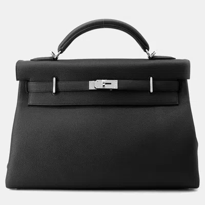 Pre-owned Hermes Kelly Maxi 42 Black Togo Leather Handbag