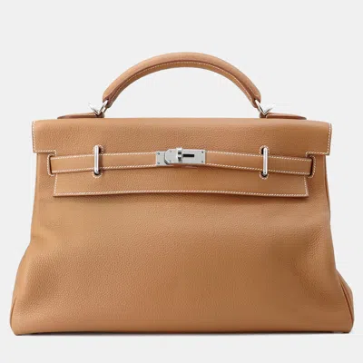 Pre-owned Hermes Kelly Maxi 42 Gold Togo Leather Bag In Brown
