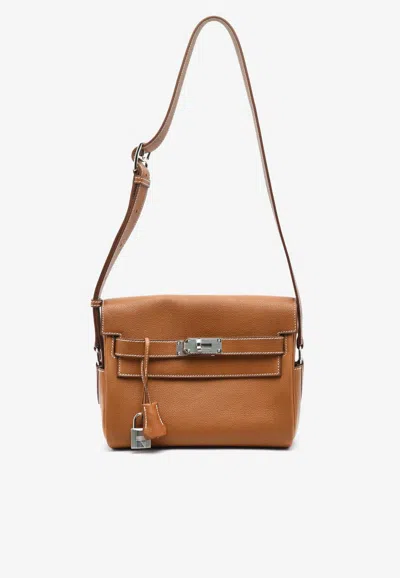 Hermes Kelly Messenger Pm In Fauve Barenia Leather With Palladium Hardware In Brown