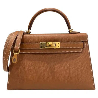 Pre-owned Hermes Kelly Mini 20 Gold Tan Epsom Leather Gold Hardware Shoulder Bag In Brown