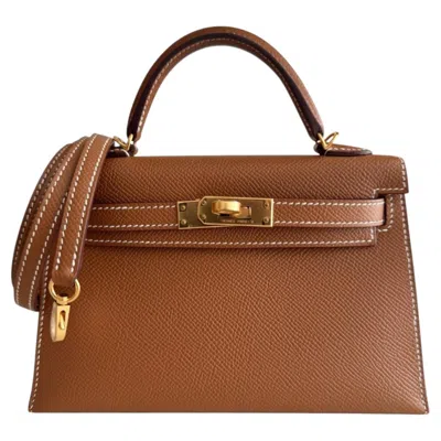 Pre-owned Hermes Kelly Mini 20 Gold Tan Epsom Leather Gold Hardware Shoulder Bag In Brown