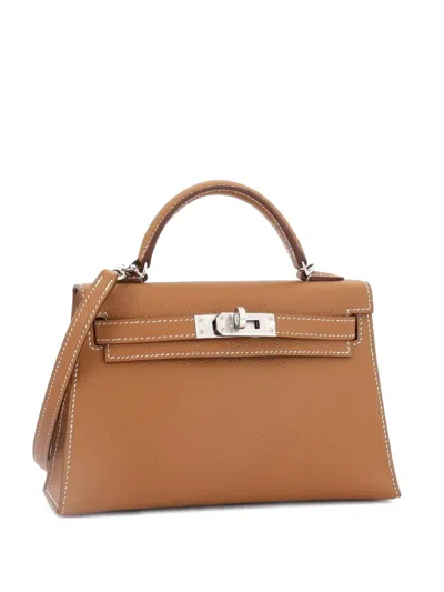 Pre-owned Hermes Kelly Mini Ii Bag Brown Epsom With Palladium Hardware 20 Satchel