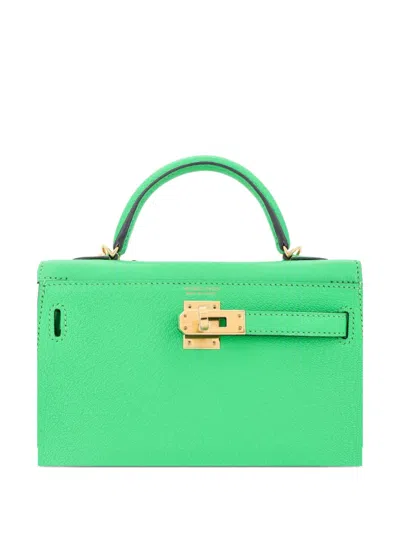 Pre-owned Hermes Kelly Mini Ii Bag Green Chevre Mysore With Gold Hardware 20 Satchel