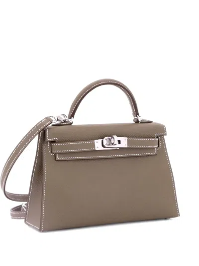 Pre-owned Hermes Kelly Mini Ii Bag Grey Epsom With Palladium Hardware 20 Satchel In Neutral