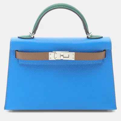 Pre-owned Hermes Kelly Mini Tricolor Epsom Leather Top Handle Bag In Blue