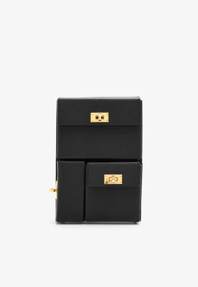 Pre-owned Hermes Kelly Multipocket To Go Pouch In Black Epsom With Gold Hardware