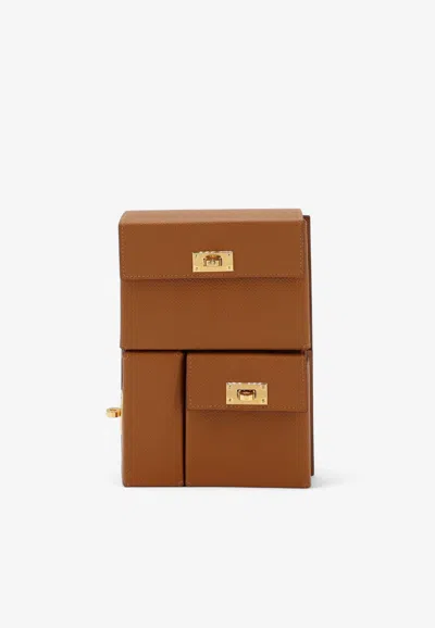 Hermes Kelly Multipocket To Go Pouch In Gold Epsom With Gold Hardware In Brown