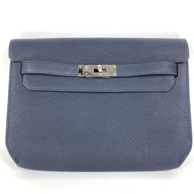 Pre-owned Hermes Kelly Navy Togo Leather Clutch Bag () In Blue