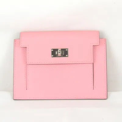 Pre-owned Hermes Kelly Pink Leather Coin Purse/coin Case ()