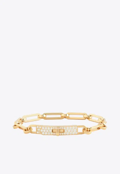 Pre-owned Hermes Kelly Pm Chaine Bracelet In Yellow Gold And Half Diamonds