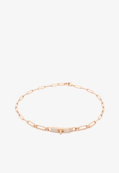 Pre-owned Hermes Kelly Pm Double Chaine Bracelet In Rose Gold And Half Diamonds