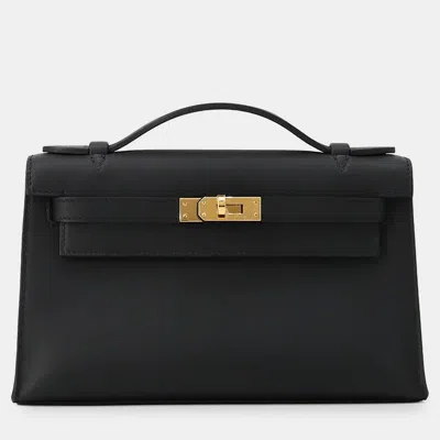 Pre-owned Hermes Kelly Pochette Black Swift Leather Clutch Bag