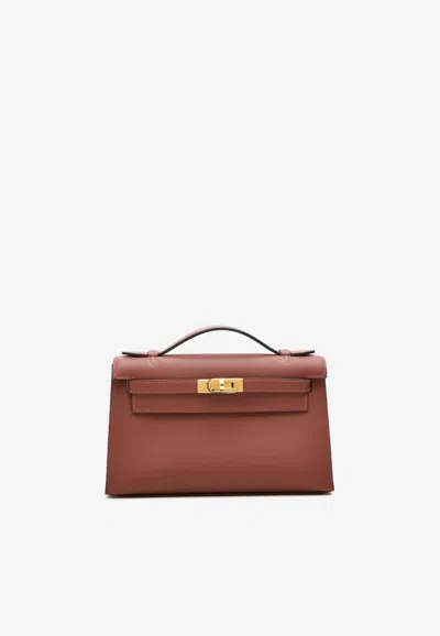 Hermes Kelly Pochette Clutch Bag In Rouge H Swift Leather With Gold Hardware In Red