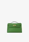 Hermes Kelly Pochette Clutch Bag In Vert Yucca Swift With Gold Hardware In Vert Yucca
