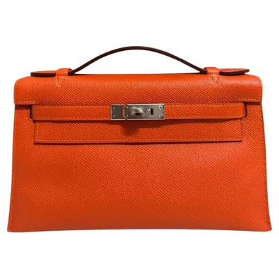 Pre-owned Hermes Kelly Pochette Feu Orange Epsom Leather Palladium Hardware Rare Bag
