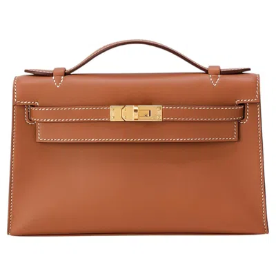 Pre-owned Hermes Hermès Kelly Pochette Gold Swift Leather Gold Hardware In Brown