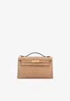 Hermes Kelly Pochette In Chai Matte Alligator Leather With Gold Hardware In Brown