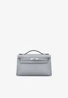 Hermes Kelly Pochette In Gris Pantin Swift Leather With Palladium Hardware In Gray