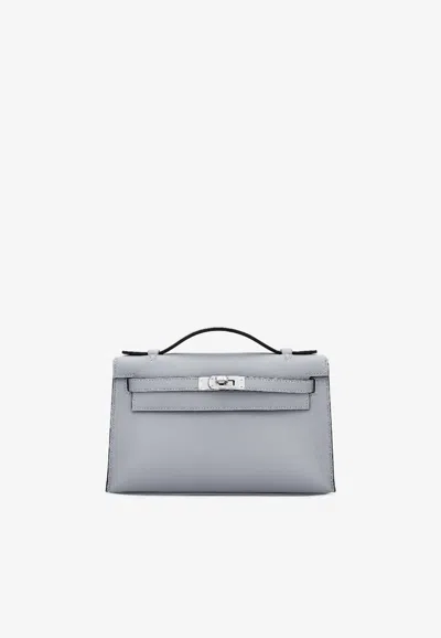 Hermes Kelly Pochette In Gris Pantin Swift Leather With Palladium Hardware In Gray