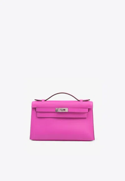 Pre-owned Hermes Kelly Pochette In Magnolia Swift Leather With Palladium Hardware