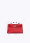 Hermes Kelly Pochette In Rouge Radieux Swift With Gold Hardware