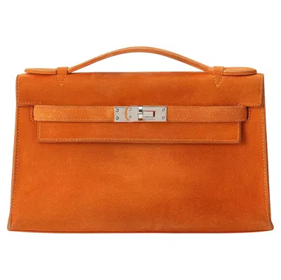 Pre-owned Hermes Hermès Kelly Pochette Orange Doblis Palladium Hardware