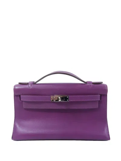 Pre-owned Hermes Kelly Pochette Tote Bag In Purple