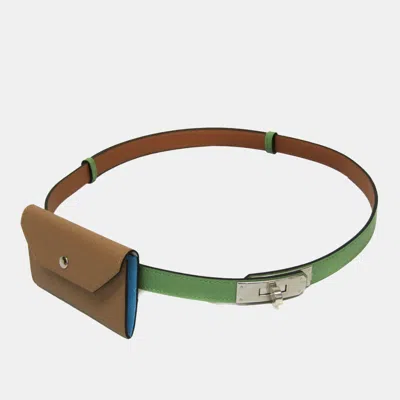 Pre-owned Hermes Kelly Pocket Belt 18 Leather Standard Belt Brown Green