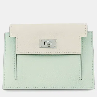 Pre-owned Hermes Kelly Pocket Compact Vert Fizz/nata/vert Comics Epsom Handbag In Sand