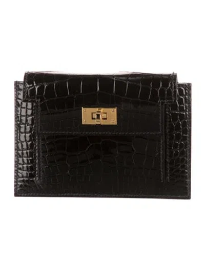 Pre-owned Hermes Kelly Pocket Compact Wallet In Black