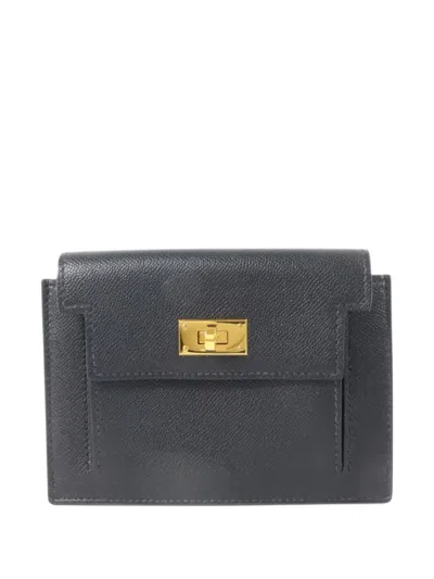Pre-owned Hermes Kelly Pocket Compact Wallet In Black