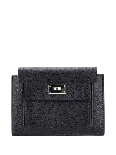 Pre-owned Hermes Kelly Pocket Compact Wallet Chevre Mysore Small Wallets In Black