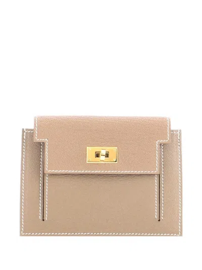 Pre-owned Hermes Kelly Pocket Compact Wallet Chevre Mysore Small Wallets In Grey