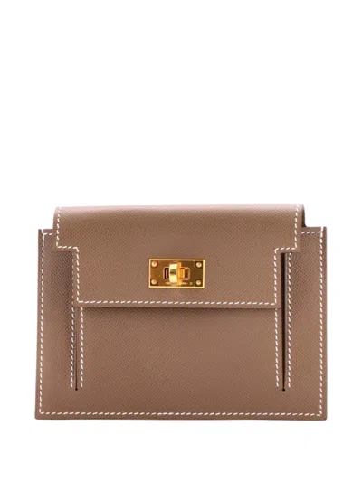 Pre-owned Hermes Kelly Pocket Compact Wallet Epsom Small Wallets In Brown