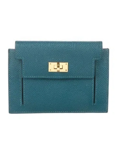 Pre-owned Hermes Kelly Pocket Compact Wallet In Green