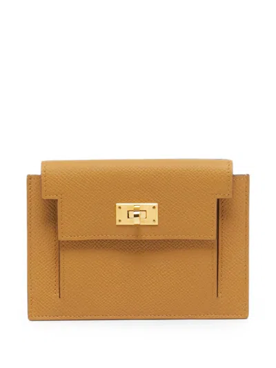 Pre-owned Hermes Kelly Pocket Epsom-leather Wallet In Neutral