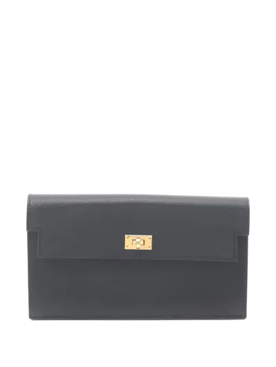 Pre-owned Hermes Kelly Pocket Long Wallet In Black