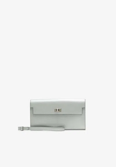 Hermes Kelly Pocket Long Wallet In Argent Chevre Chamkilight Leather With Palladium Hardware