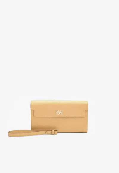Hermes Kelly Pocket Long Wallet In Dore Chamkila Leather With Gold Hardware