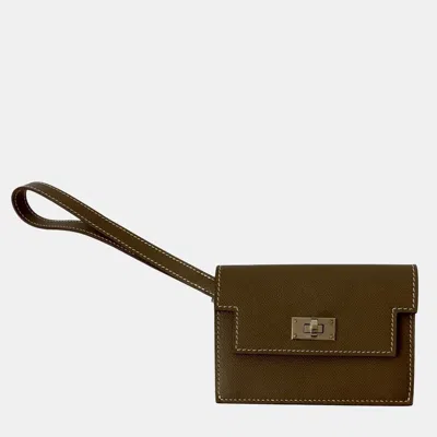Pre-owned Hermes Kelly Pocket Slim Wallet Veau Madame Leather Etoupe In Brown
