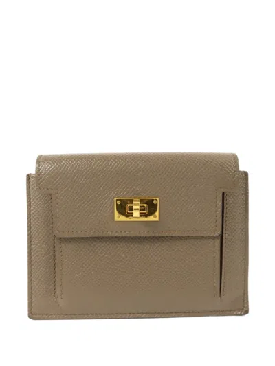 Pre-owned Hermes Kelly Pocket Wallet In Gray